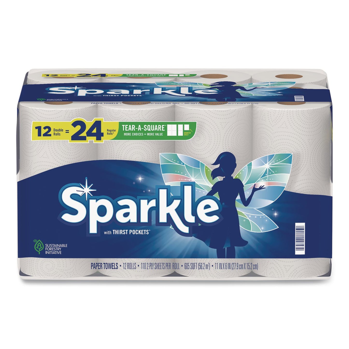 Sparkle Tear-A-Square Double Roll Paper Towels, 2-ply, 110 Sheets/Roll, 12 Rolls/Pack (GPC22361507)