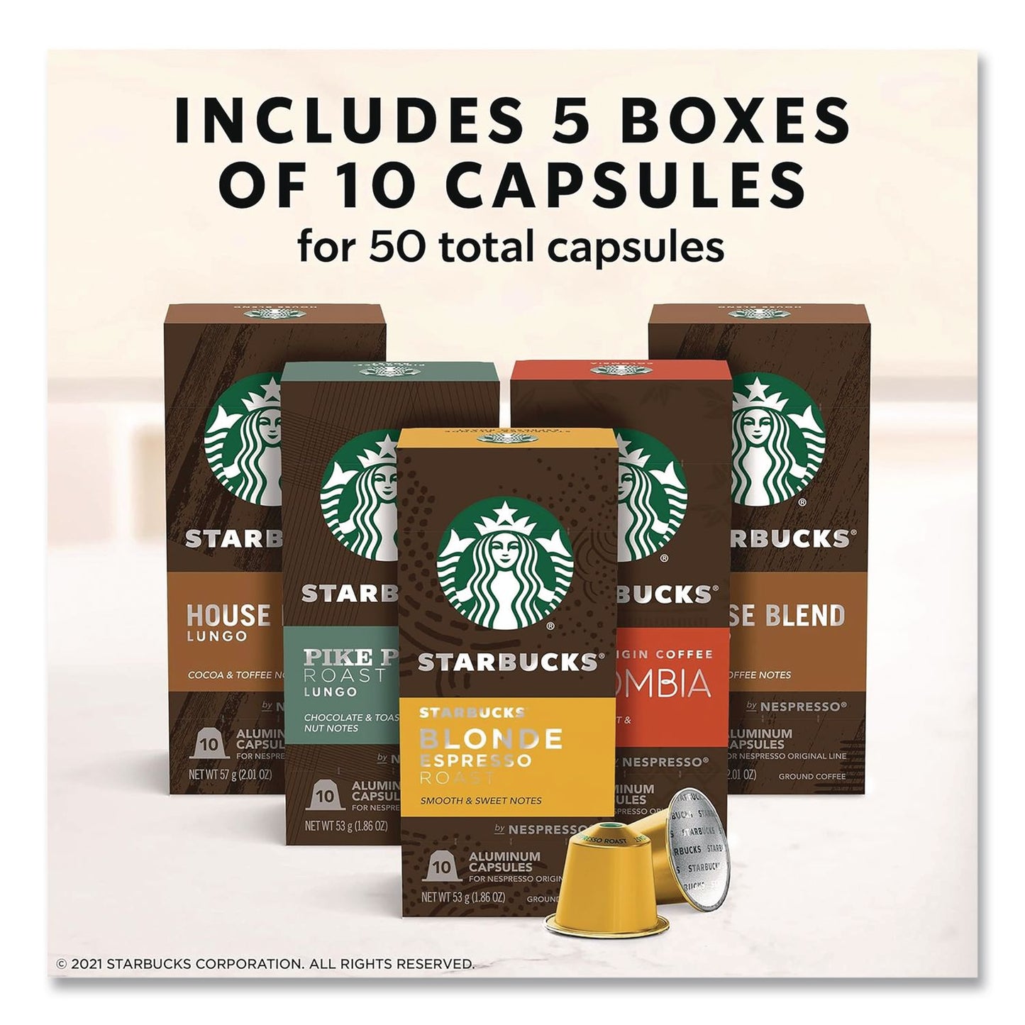 Starbucks® By NESPRESSO® Original Line Variety Pack, Blonde Espresso/Columbia/House Blend/Pike Place Original Pods, 50/Box (SBK109044)