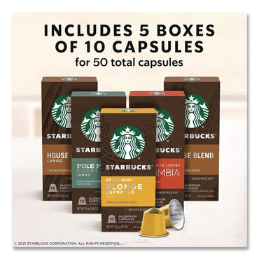 Starbucks® By NESPRESSO® Original Line Variety Pack, Blonde Espresso/Columbia/House Blend/Pike Place Original Pods, 50/Box (SBK109044)