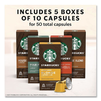 Starbucks® By NESPRESSO® Original Line Variety Pack, Blonde Espresso/Columbia/House Blend/Pike Place Original Pods, 50/Box (SBK109044)