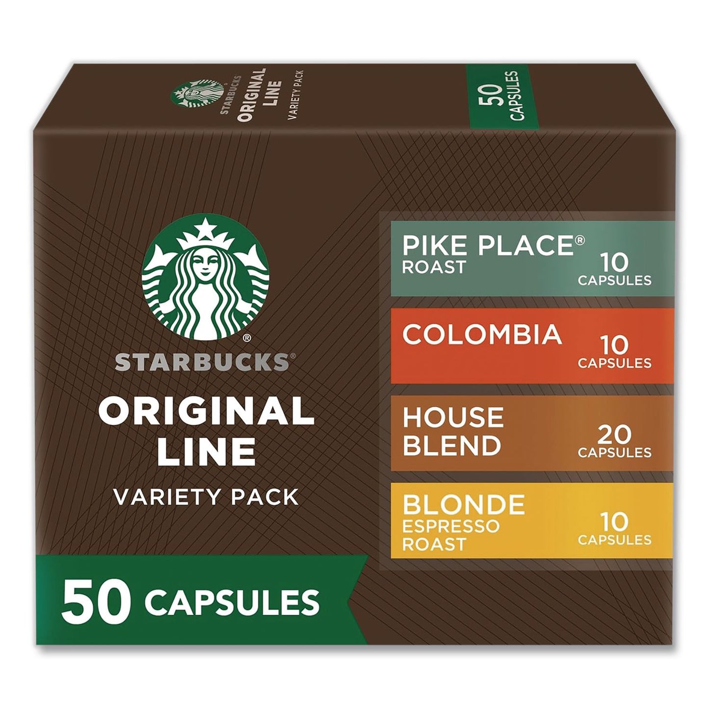 Starbucks® By NESPRESSO® Original Line Variety Pack, Blonde Espresso/Columbia/House Blend/Pike Place Original Pods, 50/Box (SBK109044)