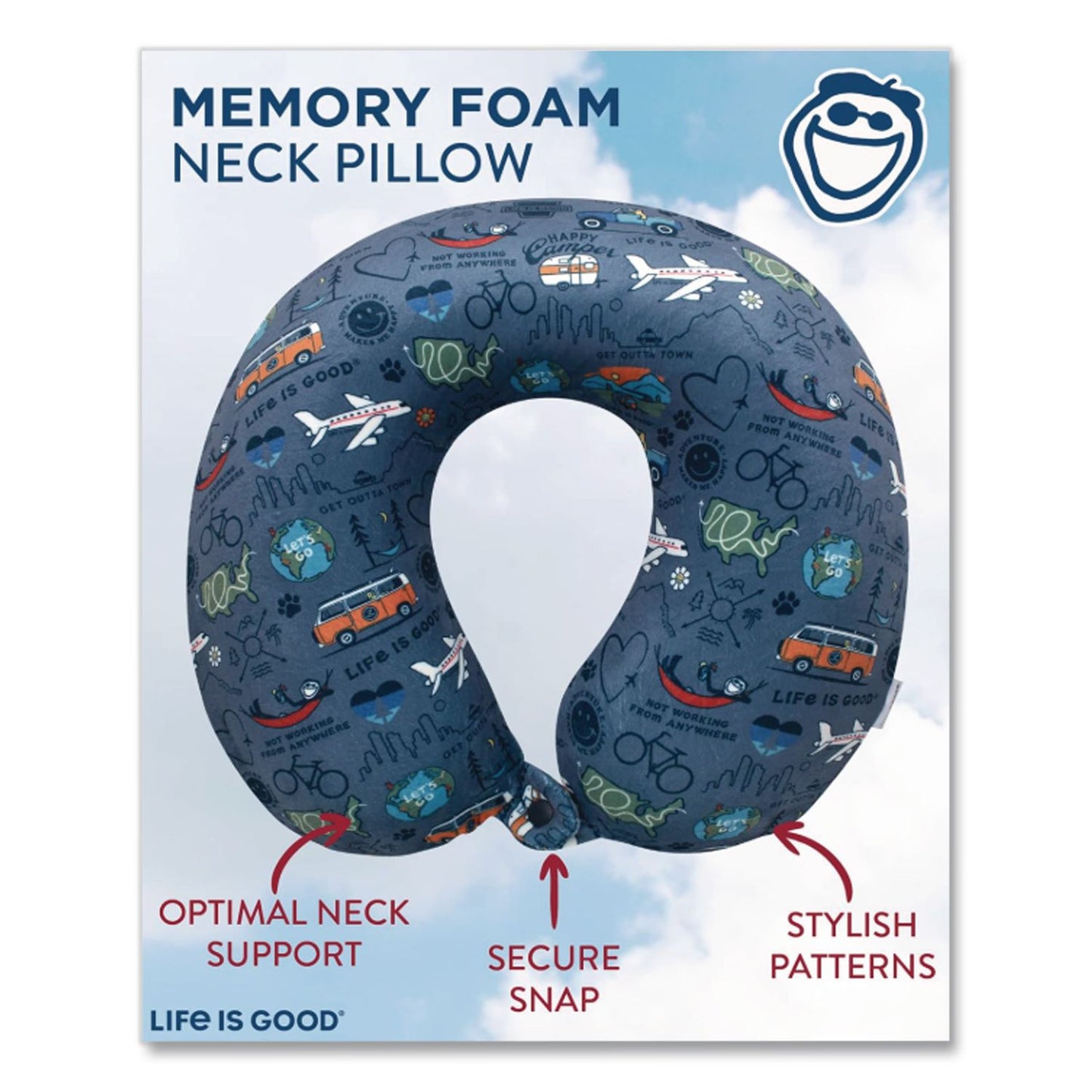 Life Is Good® Neck Pillow, Multicolor Travel Print (LGDLCPP0005)