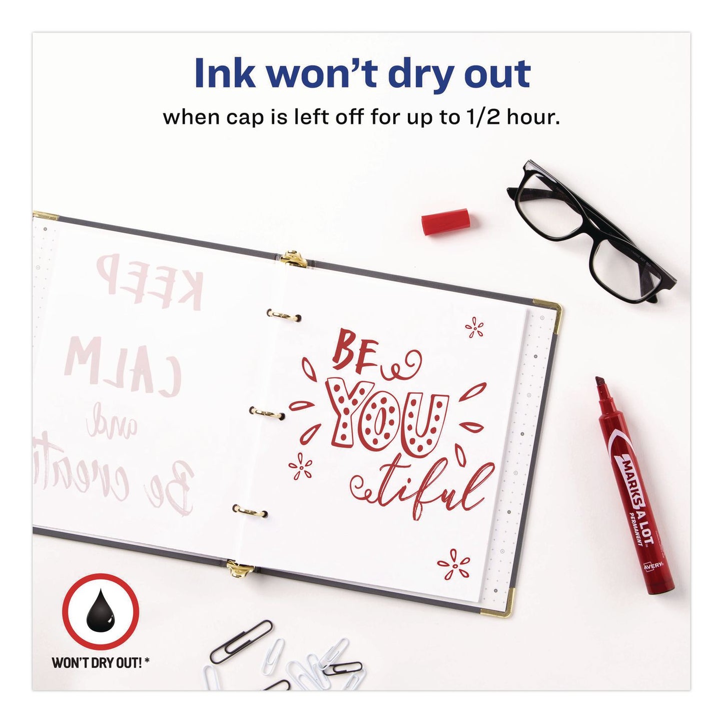 Avery® MARKS A LOT Large Desk-Style Permanent Marker, Broad Chisel Tip, Red (AVE08887EA)