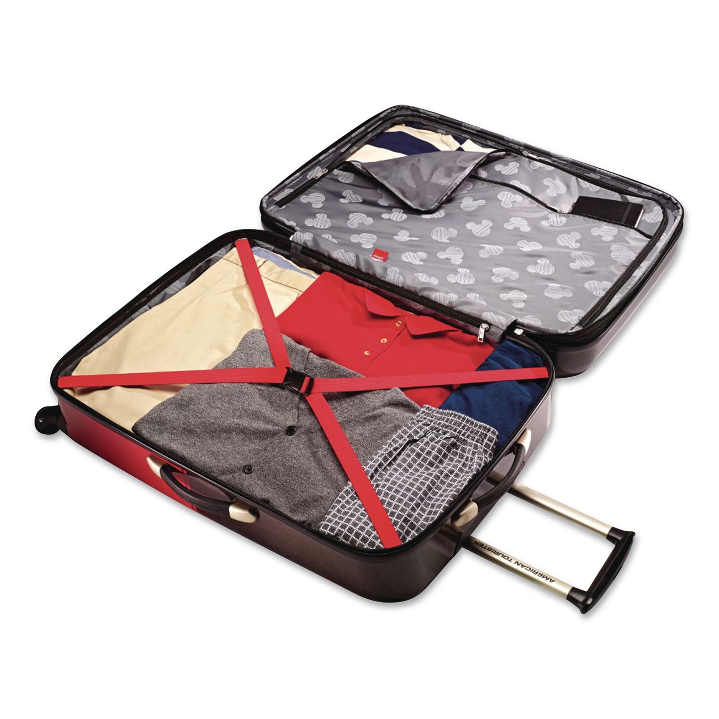 AMERICAN TOURISTER Disney Mickey Mouse Pants Large Hardside Spinner Suitcase, 12 x 19.8 x 31, Black/Red/Yellow (SML676114757)