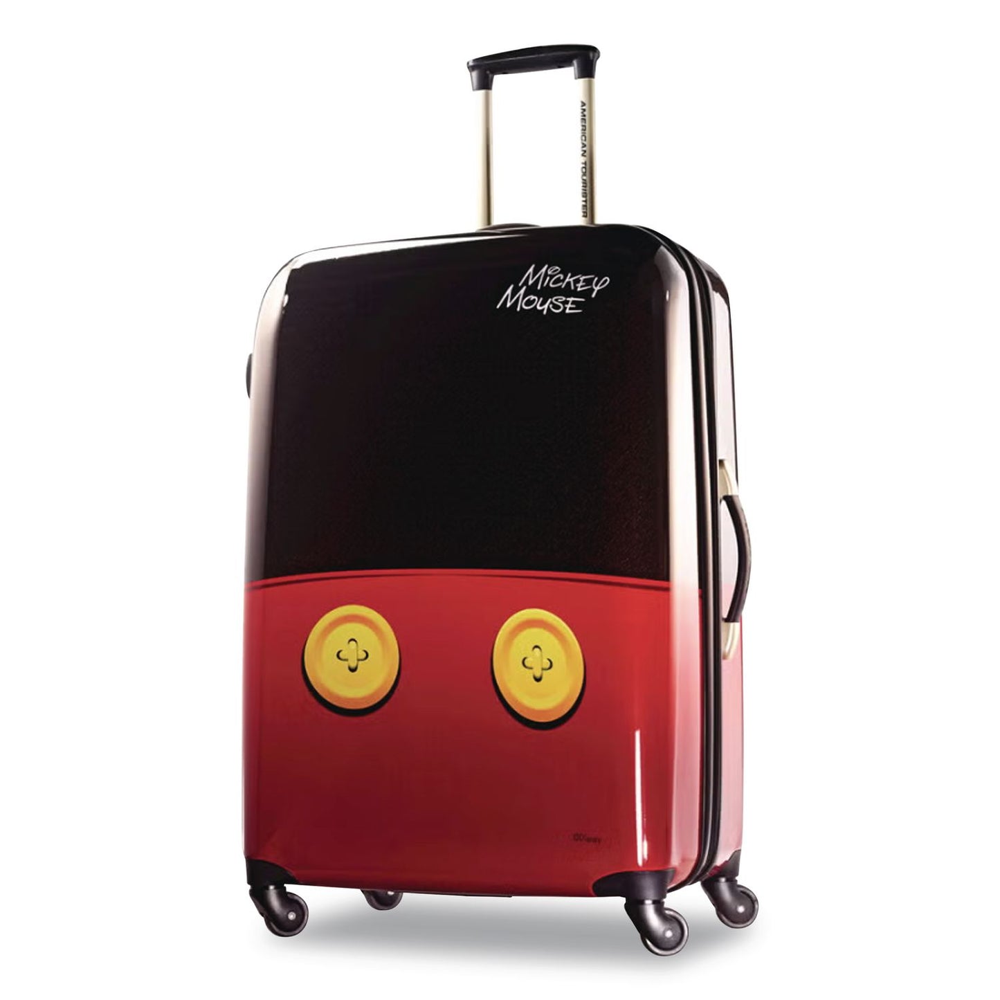 AMERICAN TOURISTER Disney Mickey Mouse Pants Large Hardside Spinner Suitcase, 12 x 19.8 x 31, Black/Red/Yellow (SML676114757)