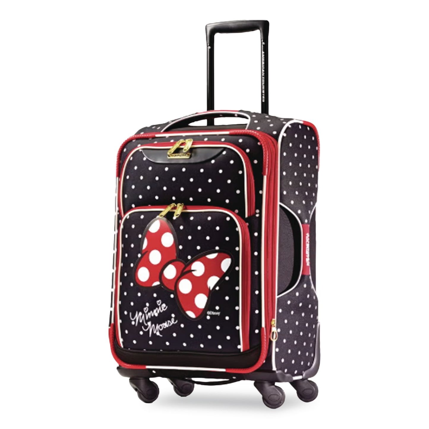 AMERICAN TOURISTER Disney Minnie Mouse Red Bow Softside Spinner Suitcase, 11 x 19 x 31, Black/Red/White (SML676154754)