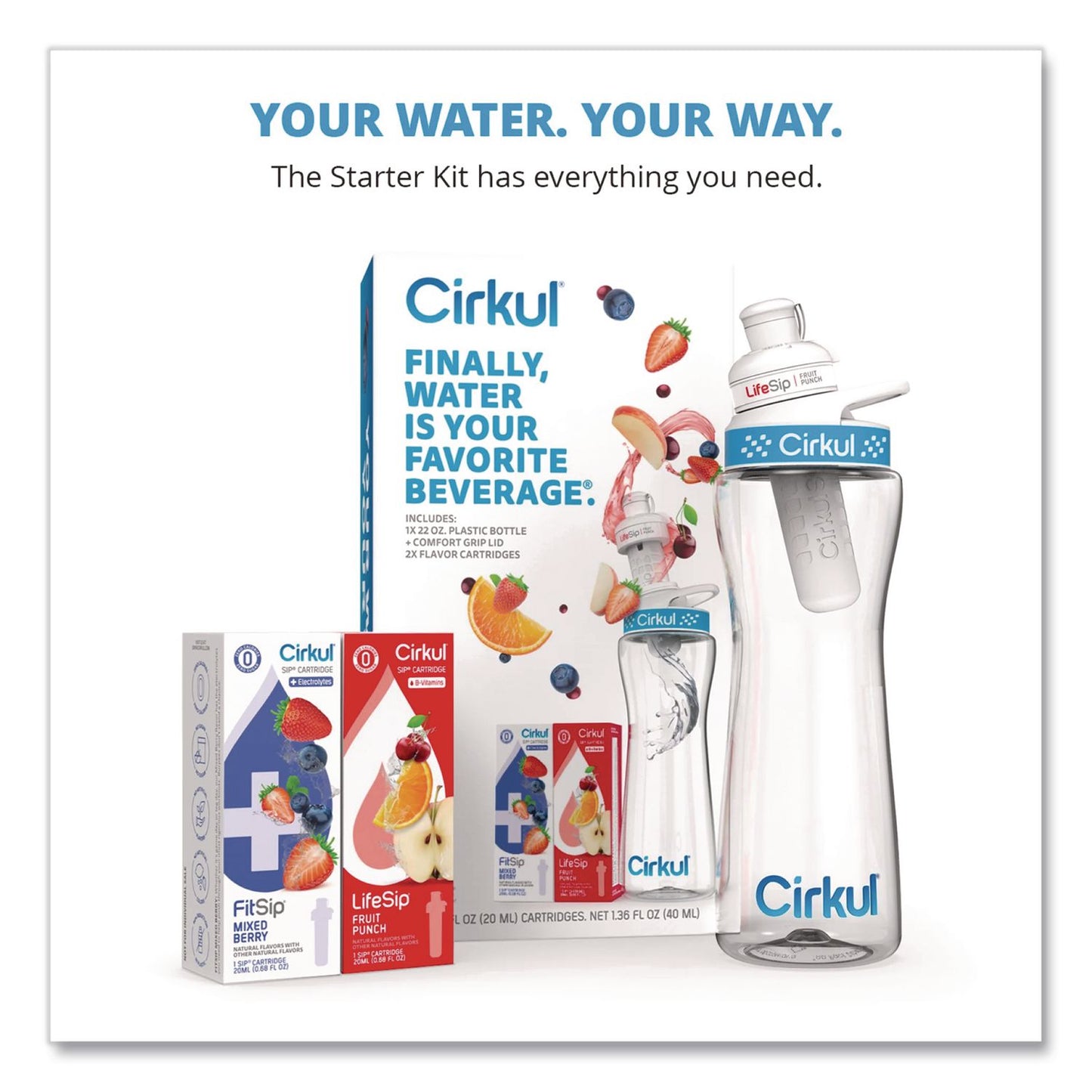 Cirkul® Flavor Water Bottle Kit, 22 oz, Clear (CIR850021373375)
