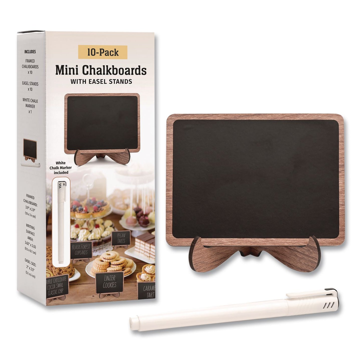 Excello Global Products® Mini Chalkboards, Black Surface, Brown Frame, 2.9 x 3.9, 10/Pack (EXOMINICHLK)