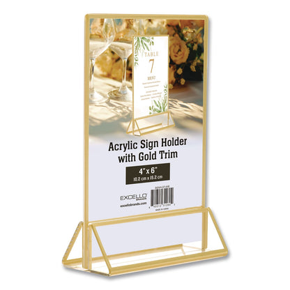 Excello Global Products® Acrylic Sign Holder with Gold Trim, 4 x 6 Insert (EXOSGNHGT4X6)