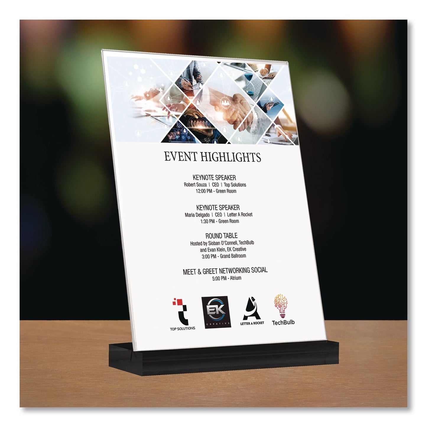 Global Printed Products Acrylic Sign Holder with Black Angled Base, 5 x 7 Insert (GPUSGNHAB5X7BK)
