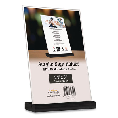 Global Printed Products Acrylic Sign Holder with Black Angled Base, 3.5 x 5 Insert (GPUSGNHAB35X5BK)