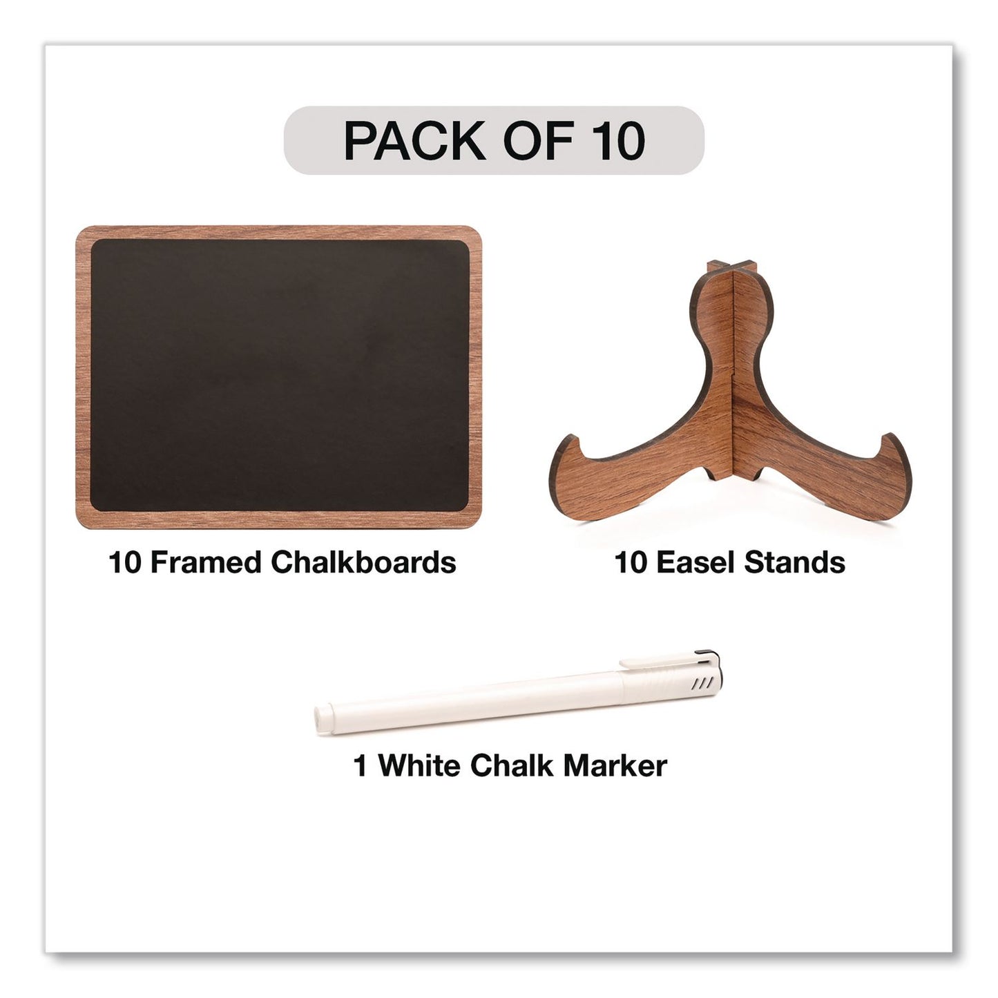 Excello Global Products® Mini Chalkboards, Black Surface, Brown Frame, 2.9 x 3.9, 10/Pack (EXOMINICHLK)