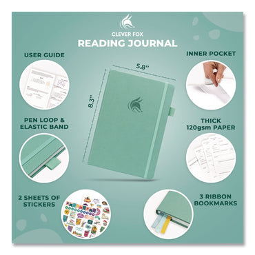 Clever Fox® Reading Journal, Room for 55 Book Reviews (Two Pages per Review), Mint Cream Cover, 8.3 x 5.8 Sheets (LFX8N1U0MT26S)