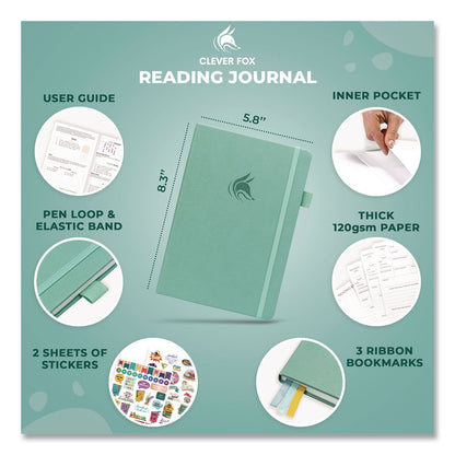 Clever Fox® Reading Journal, Room for 55 Book Reviews (Two Pages per Review), Mint Cream Cover, 8.3 x 5.8 Sheets (LFX8N1U0MT26S)