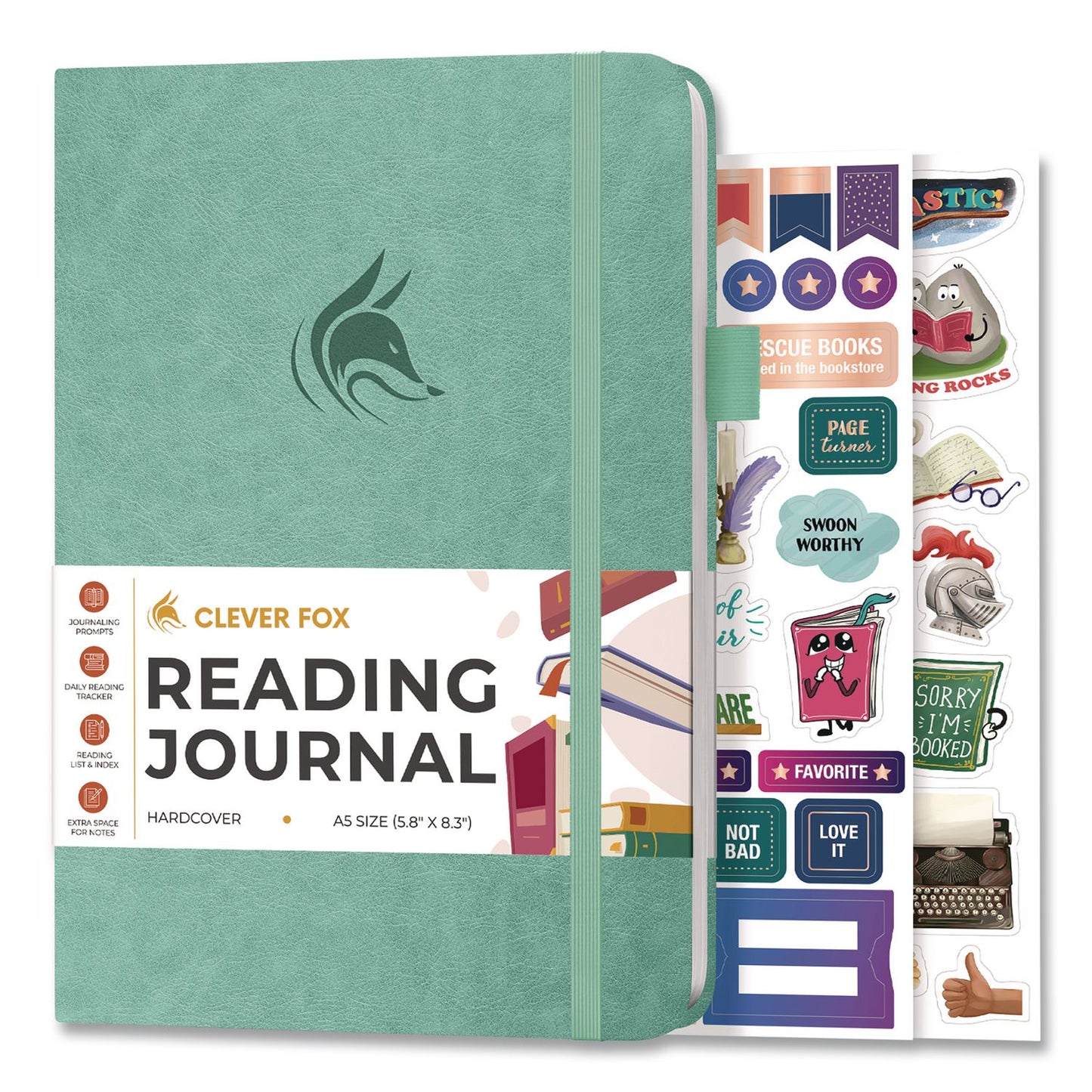 Clever Fox® Reading Journal, Room for 55 Book Reviews (Two Pages per Review), Mint Cream Cover, 8.3 x 5.8 Sheets (LFX8N1U0MT26S)