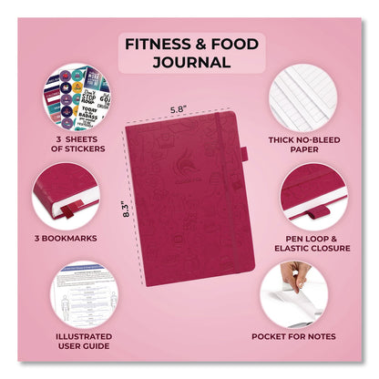 Clever Fox® Fitness and Food Journal, 90-Day Daily/Monthly Format, Engraved Health/Athletics Artwork, Fushia Cover, 8.3 x 5.8 Sheets (LFXCFFNFJFUCH)