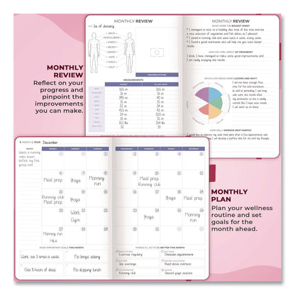 Clever Fox® Fitness and Food Journal, 90-Day Daily/Monthly Format, Engraved Health/Athletics Artwork, Fushia Cover, 8.3 x 5.8 Sheets (LFXCFFNFJFUCH)