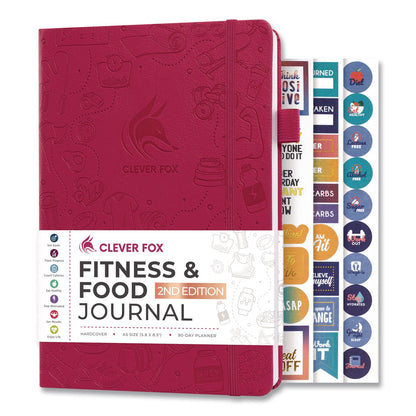 Clever Fox® Fitness and Food Journal, 90-Day Daily/Monthly Format, Engraved Health/Athletics Artwork, Fushia Cover, 8.3 x 5.8 Sheets (LFXCFFNFJFUCH)
