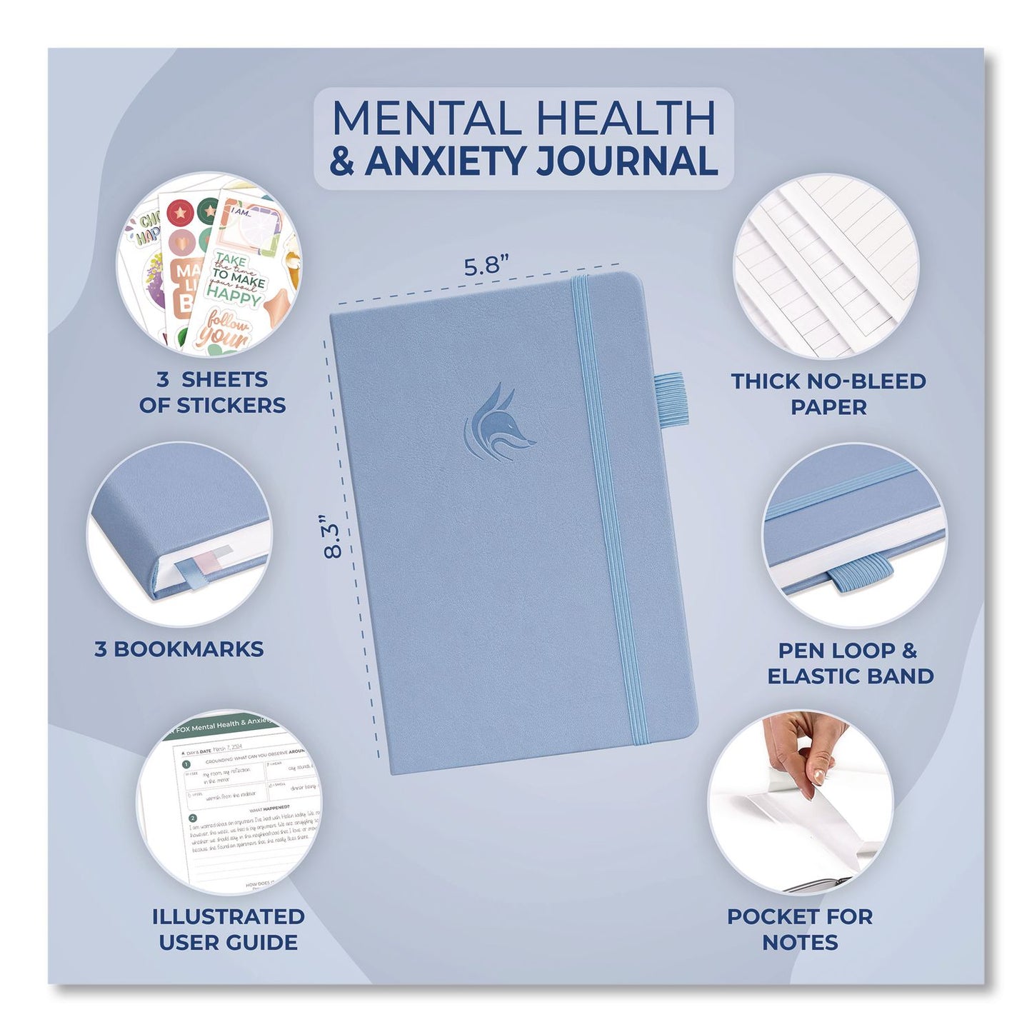 Clever Fox® Mental Health and Anxiety CBT Journal, Periwinkle Cover, 8.3 x 5.8 Sheets (LFXCFMHJPRWNKL)