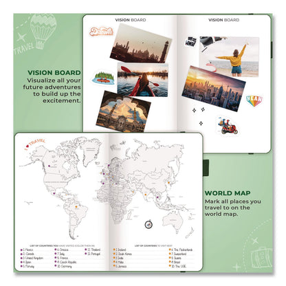 Clever Fox® Bucket List Journal, 100 Entries with Before/After Pages, Engraved Adventure Artwork, Forest Green Cover, 8.3 x 5.8 Sheets (LFXF1ZAJ2SU33)