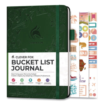 Clever Fox® Bucket List Journal, 100 Entries with Before/After Pages, Engraved Adventure Artwork, Forest Green Cover, 8.3 x 5.8 Sheets (LFXF1ZAJ2SU33)