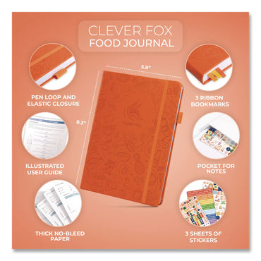 Clever Fox® Food Journal, Undated Six-Month Format, Engraved Food and Fitness Artwork, Orange Cover, 8.3 x 5.8 Sheets (LFXKL33NAAXO2)