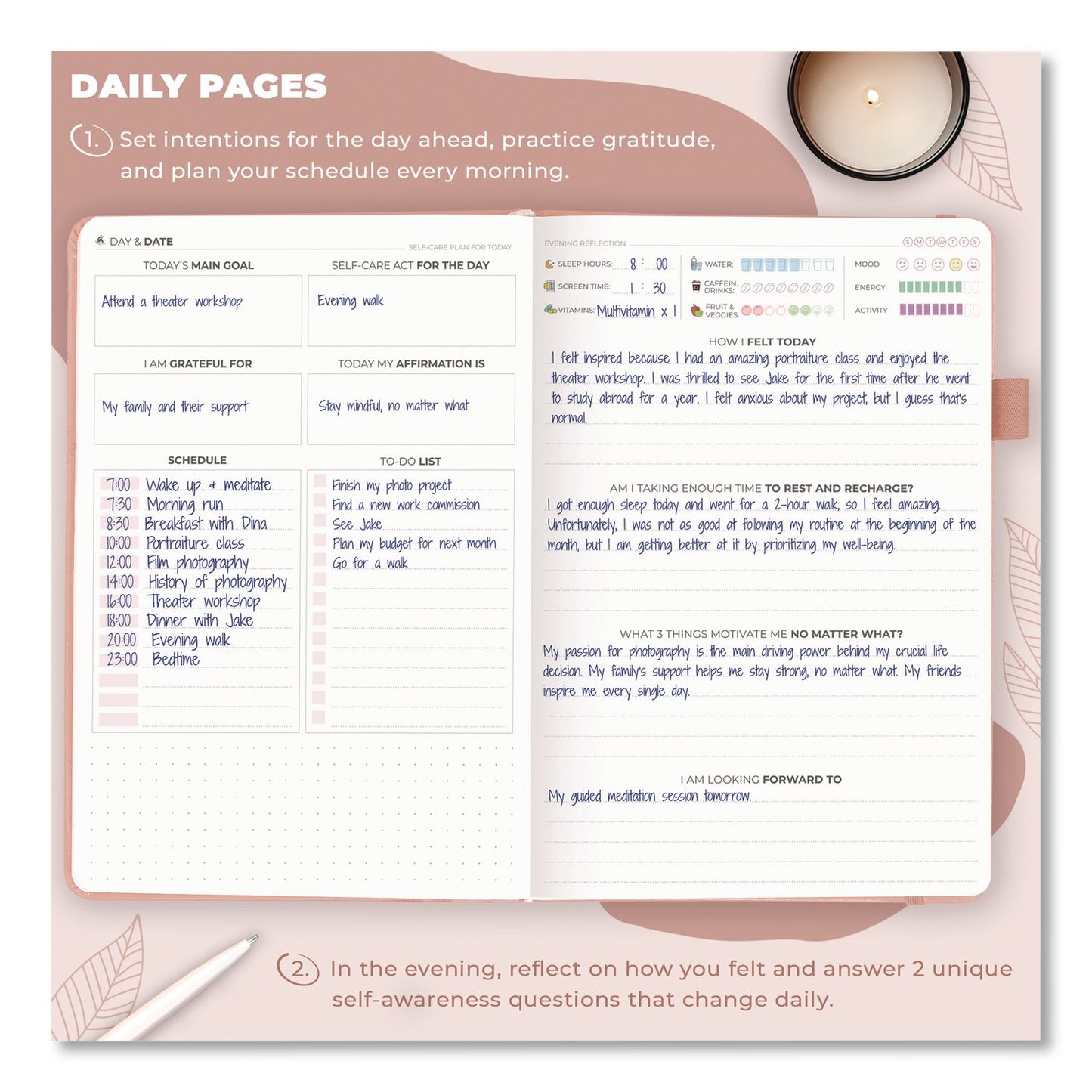 Clever Fox® Self-Care Journal, Undated 90-Day Daily/Weekly/Monthly Format, Light Pink Cover, 8.3 x 5.8 Sheets (LFXOGA9GL3V1E)