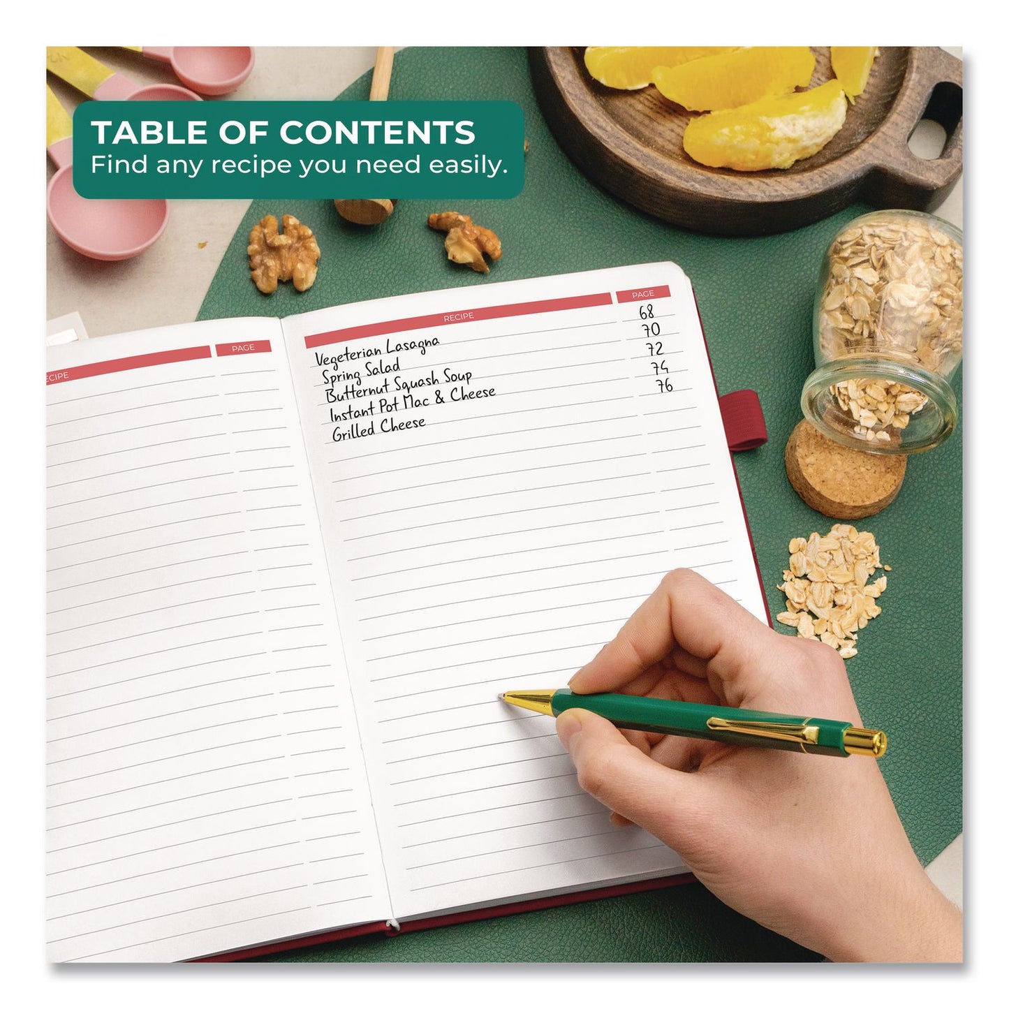 Clever Fox® Recipe Book, Customizable Space for 60 Recipes, Engraved Food and Kitchen Artwork, Burgundy Cover, 8.3 x 5.8 Sheets (LFXTF8NP4O50F)