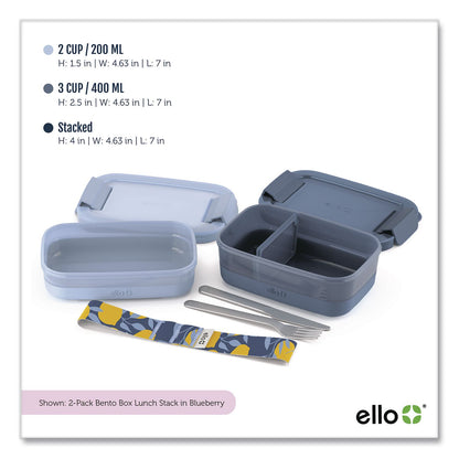 ello® Lunch Stack Bento Box, 2 Containers, 5.24 x 7.13 x 4.41, Blue (LFC62124449206)