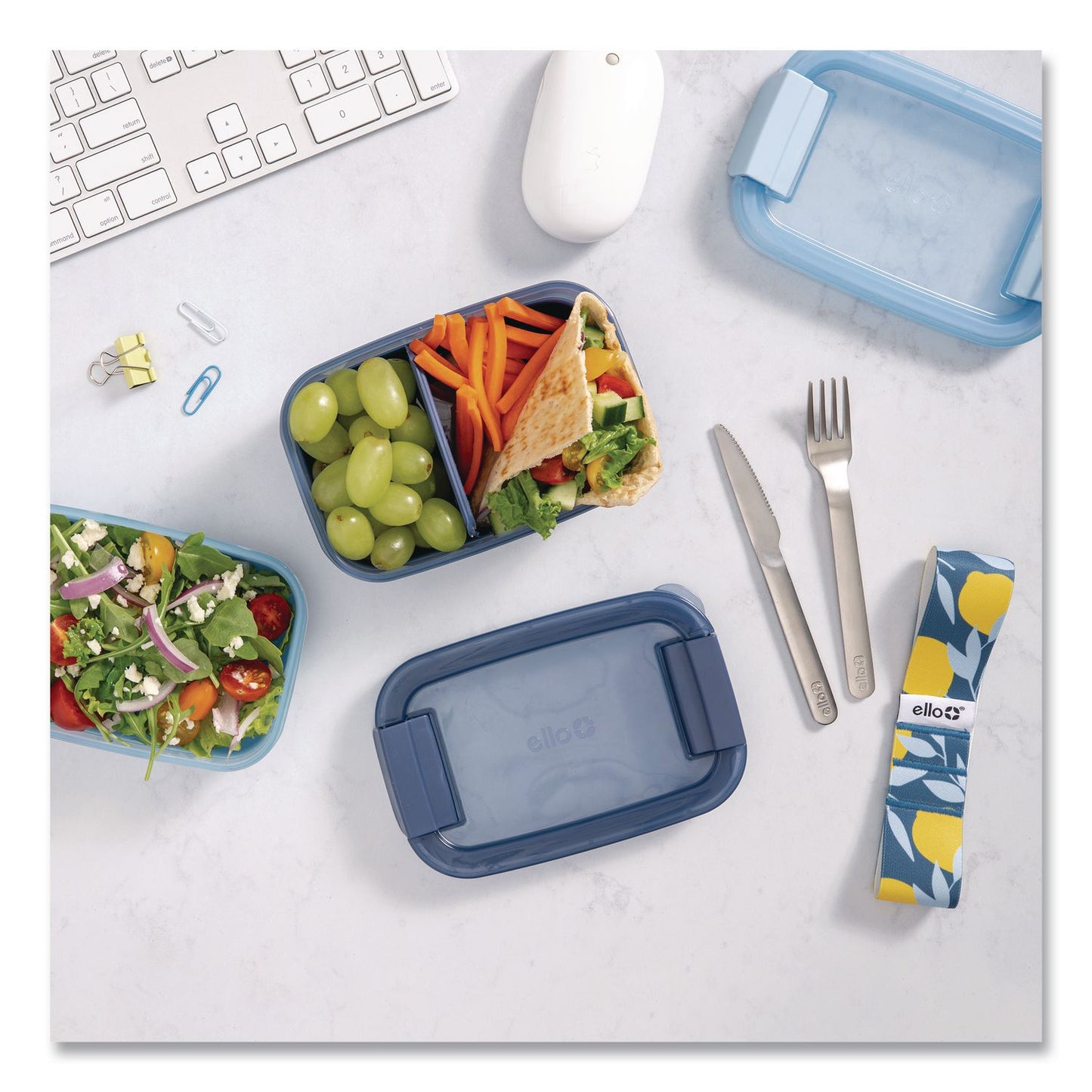 ello® Lunch Stack Bento Box, 2 Containers, 5.24 x 7.13 x 4.41, Blue (LFC62124449206)