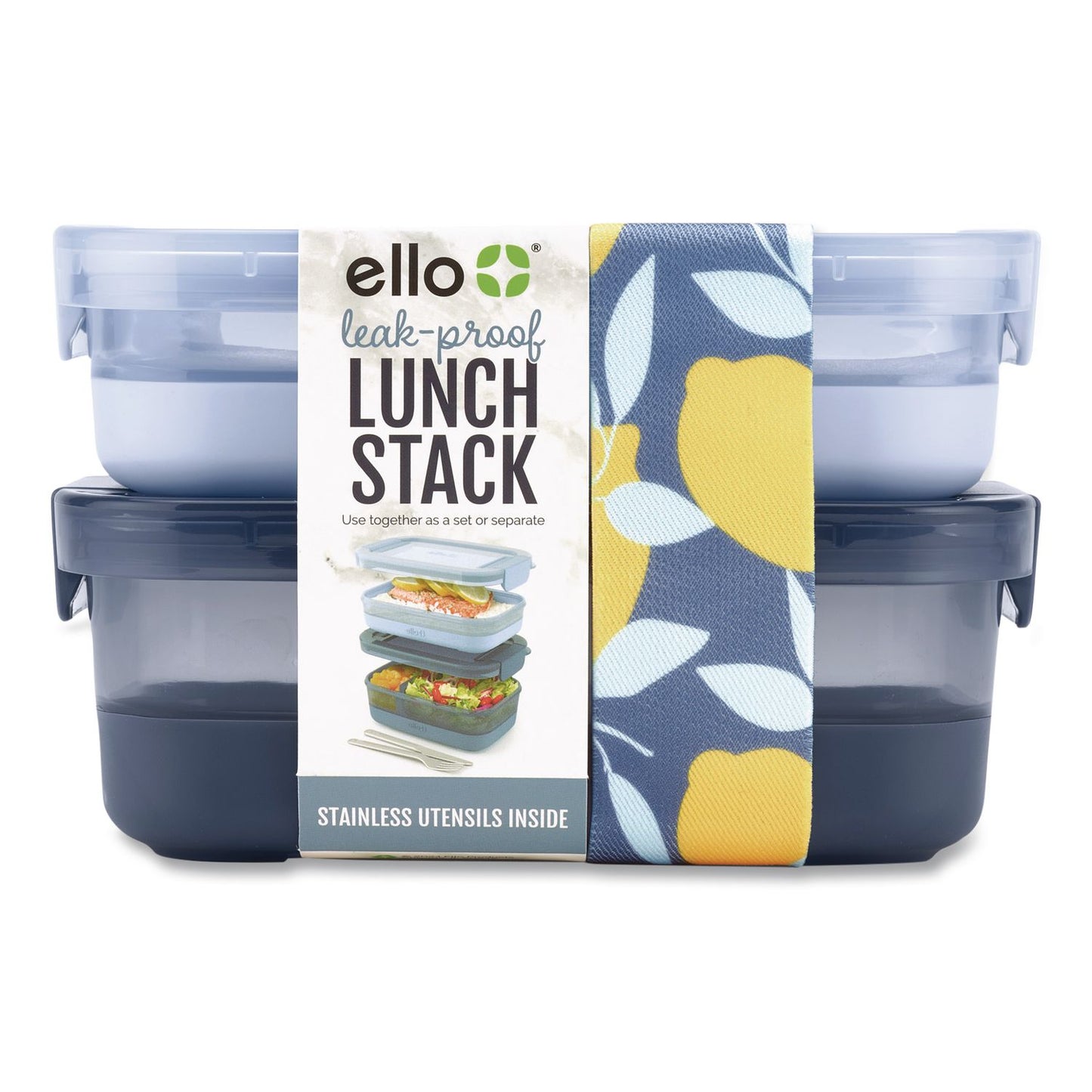 ello® Lunch Stack Bento Box, 2 Containers, 5.24 x 7.13 x 4.41, Blue (LFC62124449206)