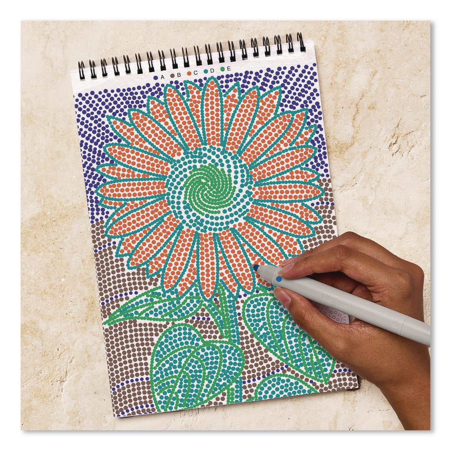 Lifelines® FlowArt Dot-By-Letter Coloring Book, Botanic, with 4 Double-Sided Markers, All Ages, 20 Sheets (LLN165005)