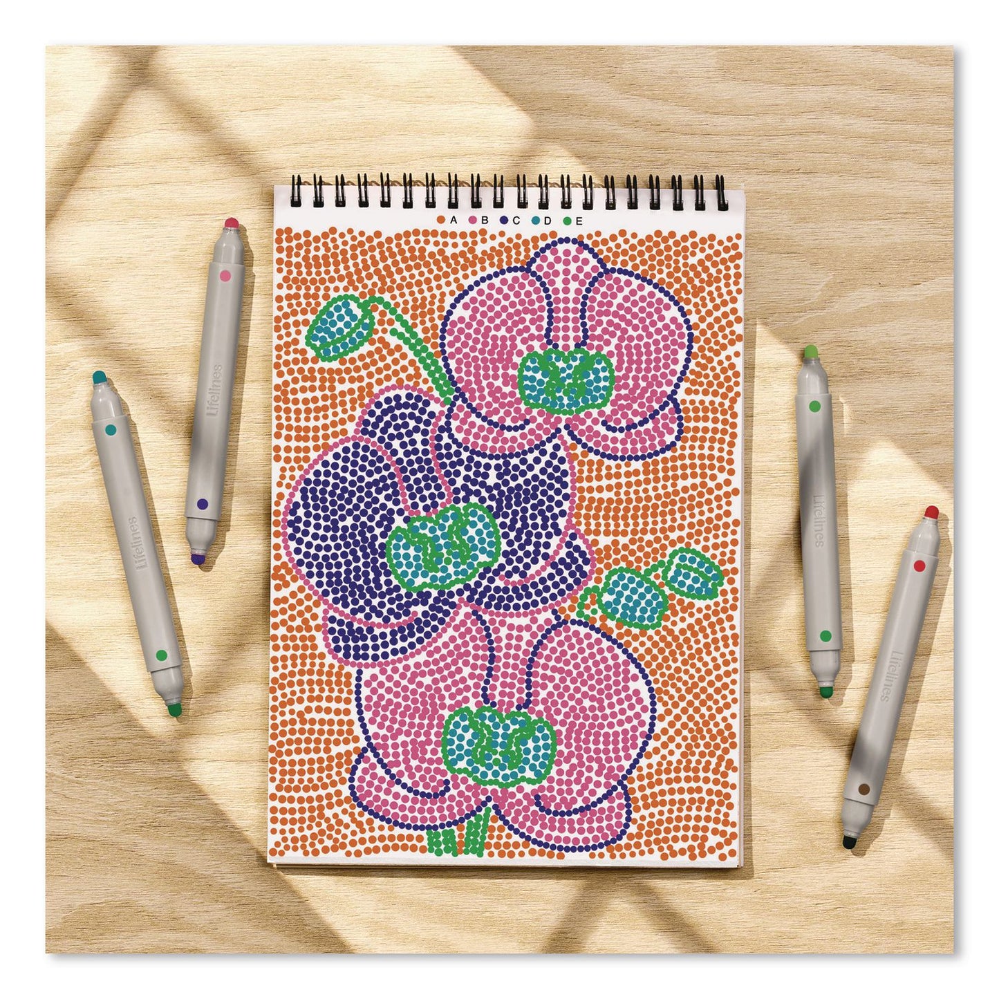 Lifelines® FlowArt Dot-By-Letter Coloring Book, Botanic, with 4 Double-Sided Markers, All Ages, 20 Sheets (LLN165005)