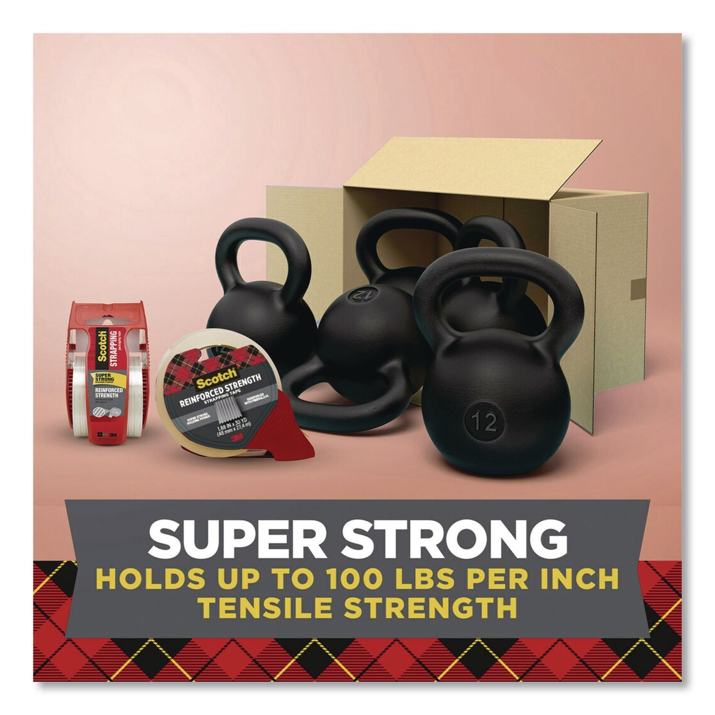 Scotch® Reinforced Strength Strapping Tape 1.88" x 30 yds, 3" Core, Translucent (MMM8959RD)