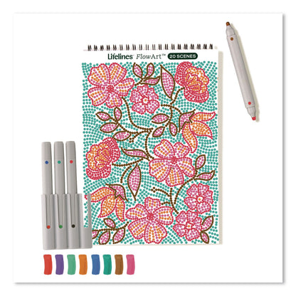 Lifelines® FlowArt Dot-By-Letter Coloring Book, Botanic, with 4 Double-Sided Markers, All Ages, 20 Sheets (LLN165005)