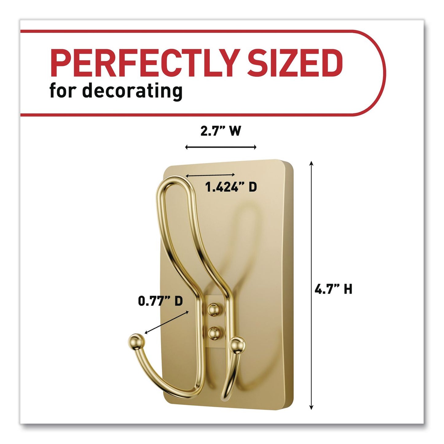 Command™ Decorative X-Large Triple Hooks, Plastic, Satin Brass, Supports 10 lb, 2/Pack (MMM17038BR2ES)
