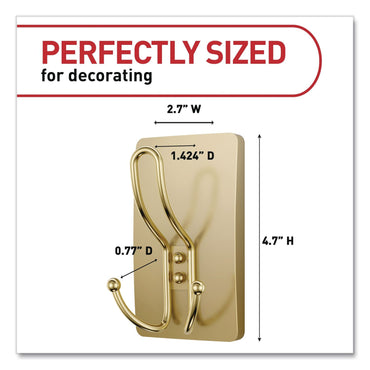 Command™ Decorative X-Large Triple Hooks, Plastic, Satin Brass, Supports 10 lb, 2/Pack (MMM17038BR2ES)