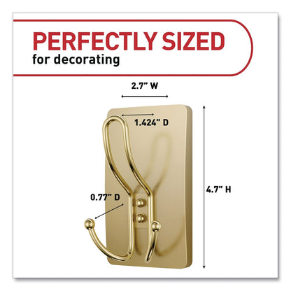 Command™ Decorative X-Large Triple Hooks, Plastic, Satin Brass, Supports 10 lb, 2/Pack (MMM17038BR2ES)