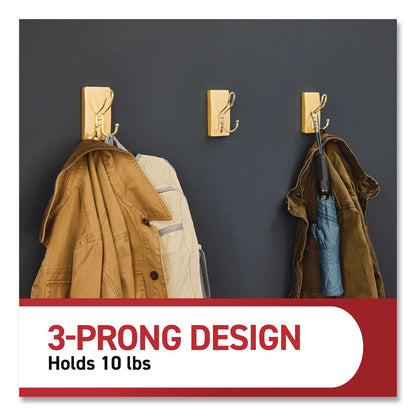 Command™ Decorative X-Large Triple Hooks, Plastic, Satin Brass, Supports 10 lb, 2/Pack (MMM17038BR2ES)
