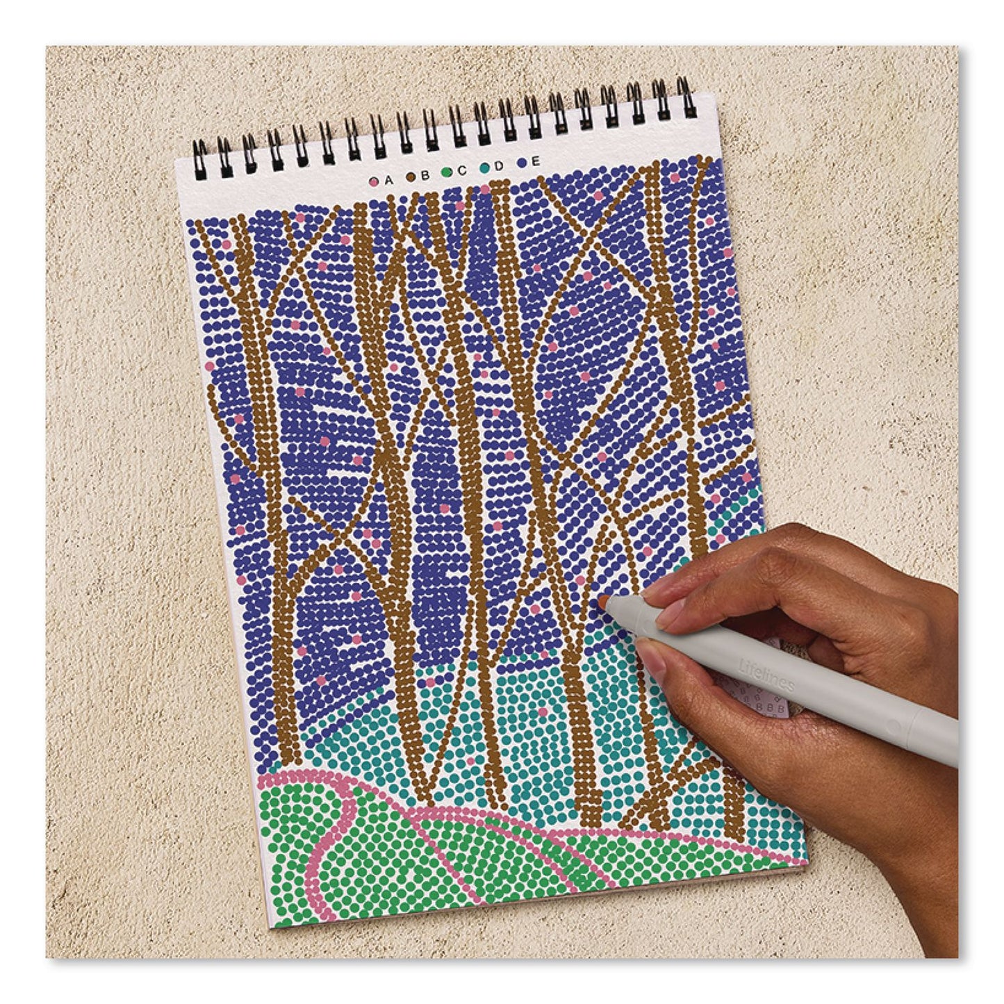 Lifelines® FlowArt Dot-By-Letter Coloring Book, Landscapes, with 4 Double-Sided Markers, All Ages, 20 Pages (LLN165008)