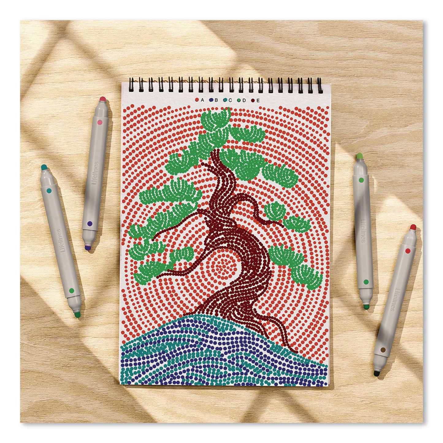 Lifelines® FlowArt Dot-By-Letter Coloring Book, Landscapes, with 4 Double-Sided Markers, All Ages, 20 Pages (LLN165008)
