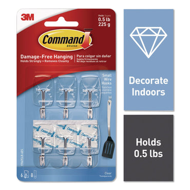 Command™ Small Wire Hooks, Small, Plastic/Metal Wire, White, 0.5 lb Capacity, 6/Pack (MMM17067CLR6ES)