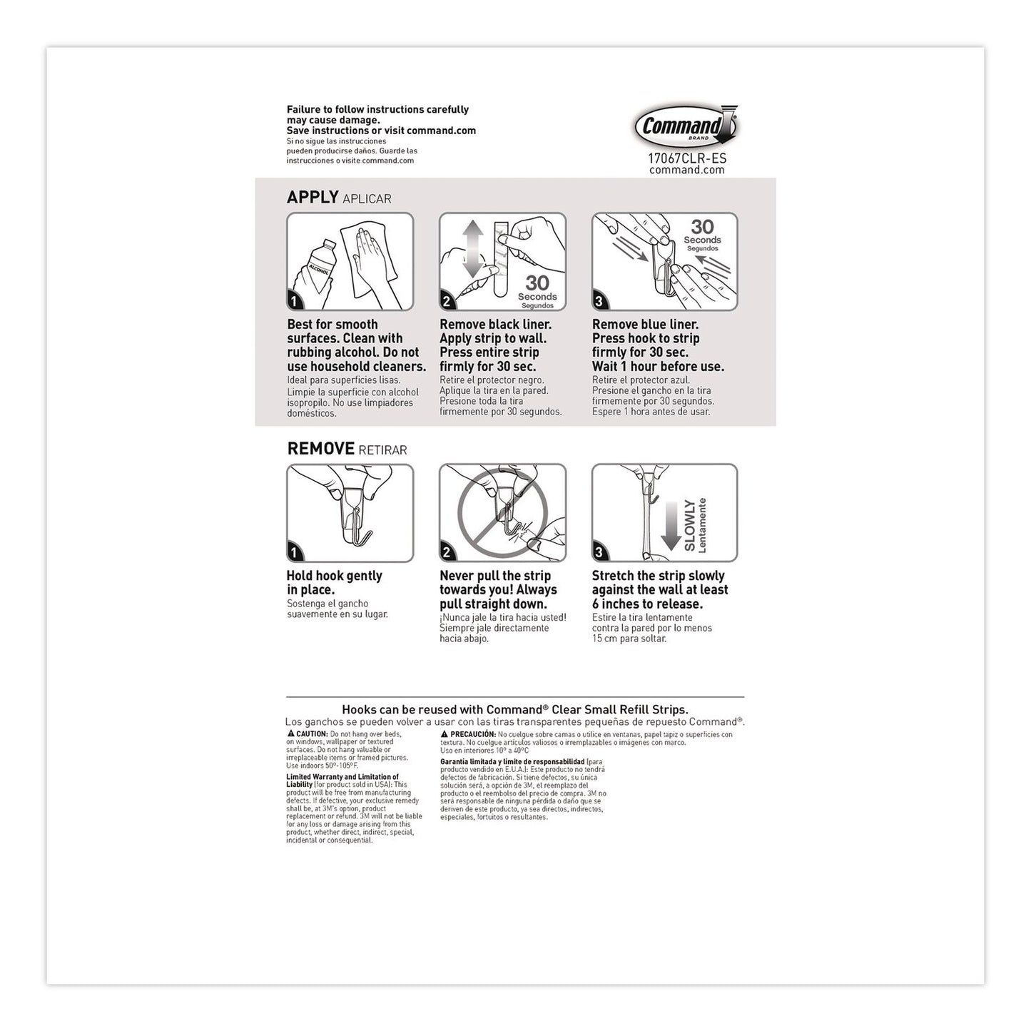 Command™ Small Wire Hooks, Small, Plastic/Metal Wire, White, 0.5 lb Capacity, 6/Pack (MMM17067CLR6ES)