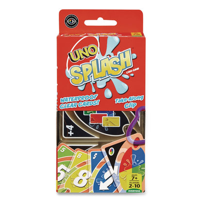 Mattel UNO Splash Card Game, 108 Waterproof Cards with Take-Along Clip, Ages 7 and Up (MTTDHW42)