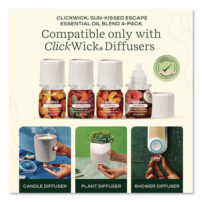 Lifelines® ClickWick Sunkissed Escape Essential Oil Set, Coconut Hibiscus/Desert Winds/Peach Velvet/Vanilla Tangerine, 0.25 oz Bottle (LLNLL113008)