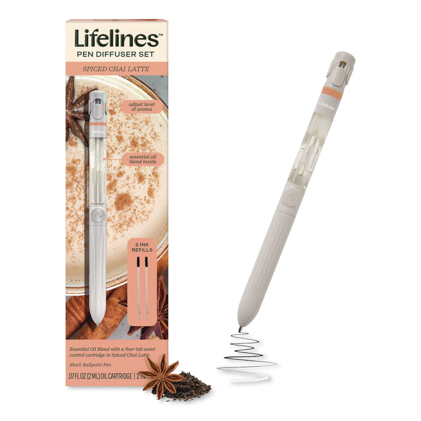 Lifelines® Essential Oil Blends Pen Diffuser, Spiced Chai Latte Scent, White (LLNLL123121)