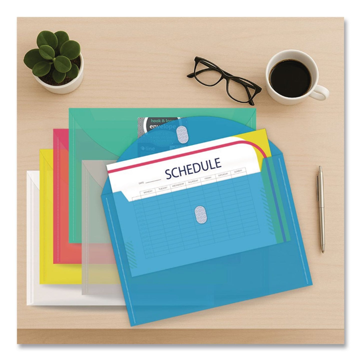 C-Line® Reusable Poly Envelope, Hook/Loop Closure, 9.37 x 13, Randomly Assorted Colors (CLI58000)
