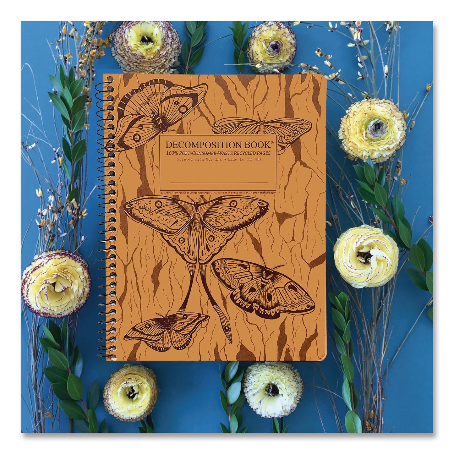 DECOMPOSITION® Spiral Composition Book, Medium/College Rule, Midnight Moths, (80) 9.75 x 7.5 Sheets (DCP17457)