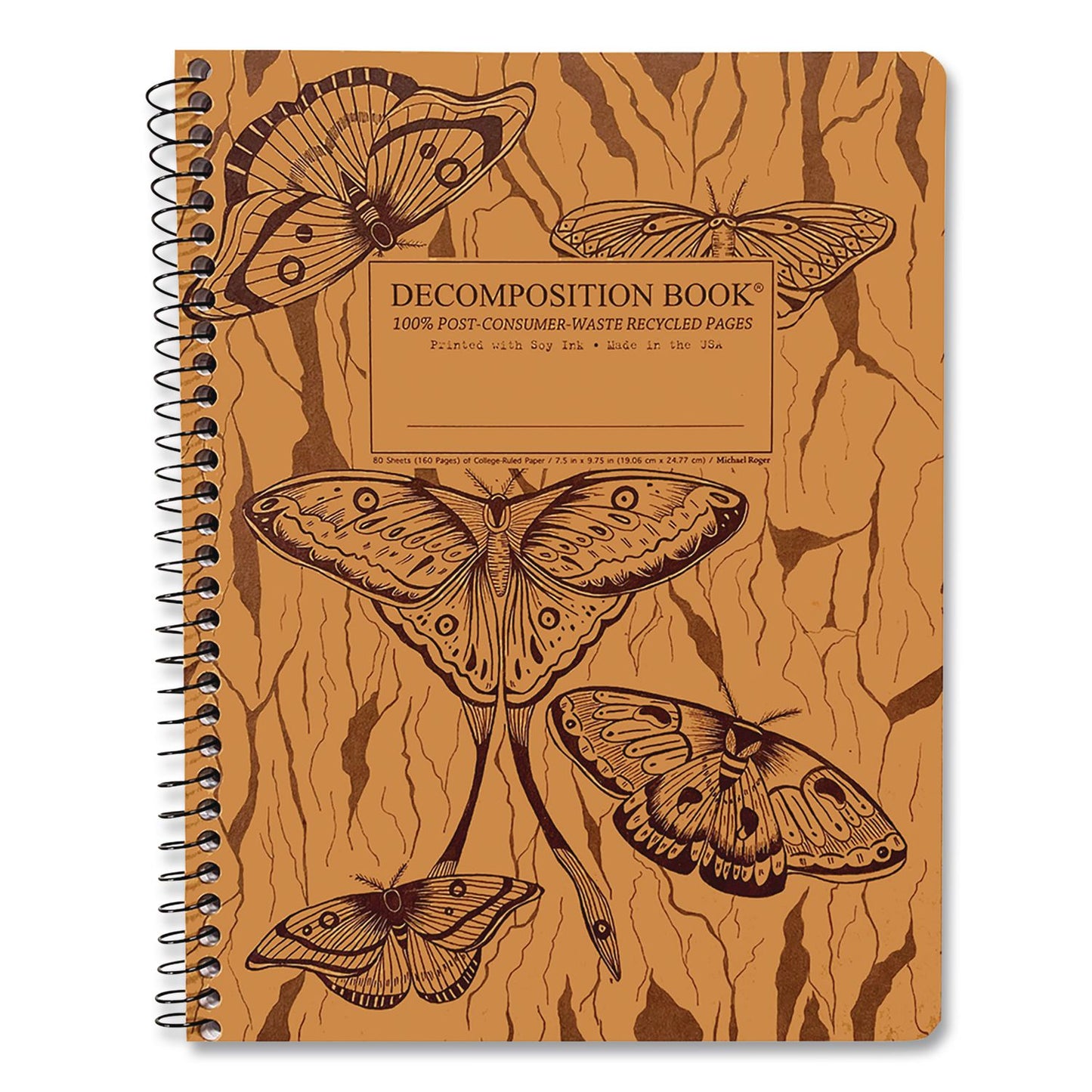 DECOMPOSITION® Spiral Composition Book, Medium/College Rule, Midnight Moths, (80) 9.75 x 7.5 Sheets (DCP17457)
