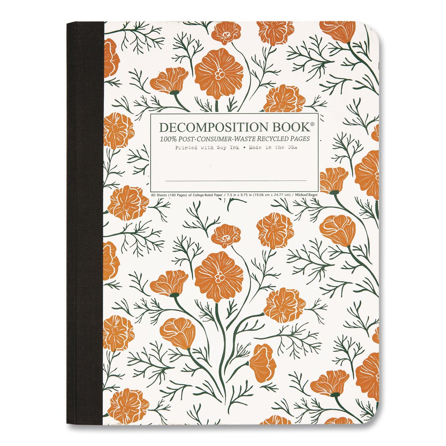 DECOMPOSITION® Sewn Composition Book, Medium/College Rule, California Poppies, (80) 9.75 x 7.5 Sheets (DCP40635)